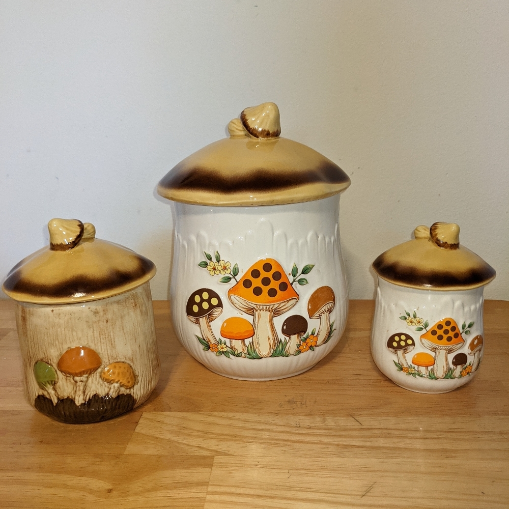 COPY - Merry Mushrooms groovy vintage canisters  set of 3